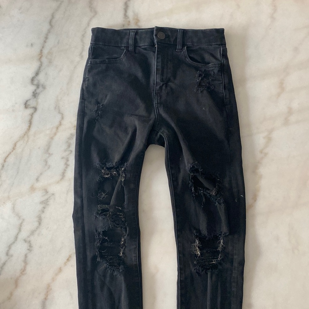 American Eagle Black Ripped High Rise Jeans